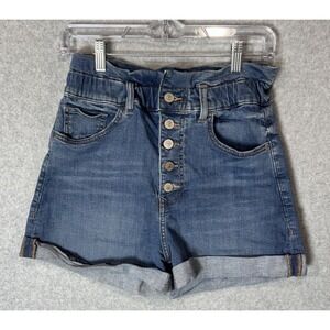 Express Shorts Womens Small Denim Shortie Super High Rise‎ Stretch Button Fly